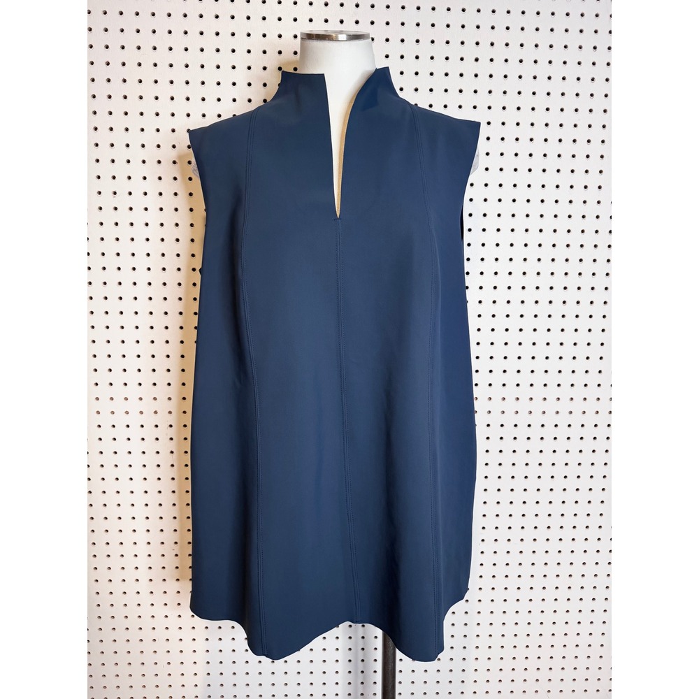 M2057 by Maria Pinto | Navy Blue Sleeveless High Neck Tunic Top XL Made in USA